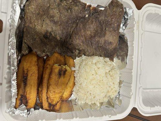 Grilled Meats Entree : Steak Sweet Plaintains and rice