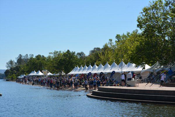 Point Plaza is the finish line for many special event hosted at Lake Natoma, in Nimbus Flat State Park.  Seen here is finish line row