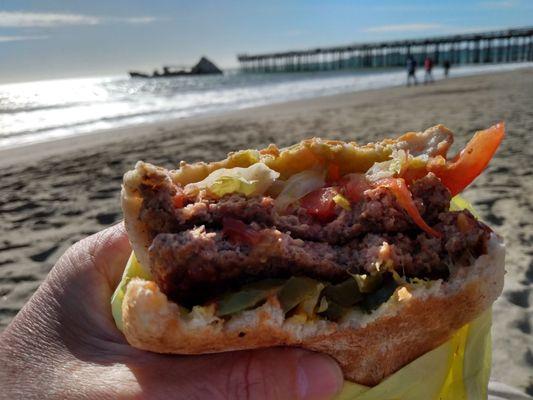 Sno-white double burger with jalapenos