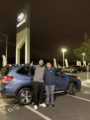 Henry and I giving thumbs up. Thank you for all the help Henry! New Forester Touring.