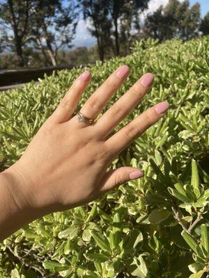 Natural pinkish nail color. Gel manicure