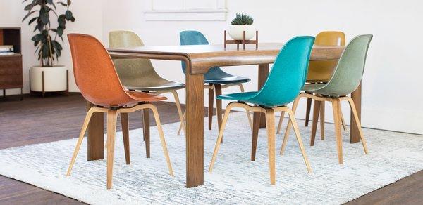 Modernica Fiberglass Shell Chairs with Spyder Base and Alpine Dining Table, Made in California