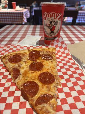 A slice of pepperoni & drink. Good, quick, cheap lunch.