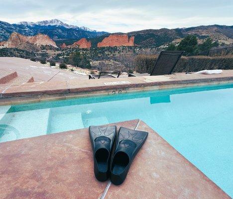 First dip... Oceanways Professional Fins with Garden of the Gods and Pike's Peak in the background.