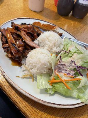 Chicken teriyaki with salad and rice