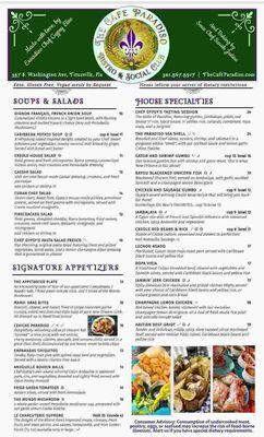 Menu (11/09/22) - Soups & Salads, Appetizers, House Specialties