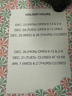 Holiday hours