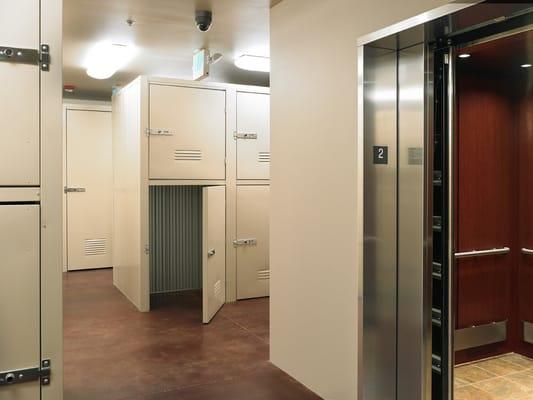 Dedicated elevator provides easy access to wine storage area