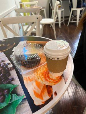 Chai latte and chocolate donut