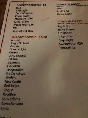 Drink menu Simple mixed drinks (vodka tonic) - $5.75!