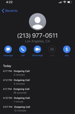 These are all the time i called n placed on hold after being hung up on and being told only one call Ahead of me.