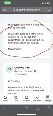 Asking him to meet with me so I can continue to be a customer of his the following year.