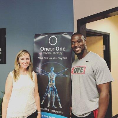 PT Karen Warren Davis with patient Orson Charles from the Kansas City Chiefs