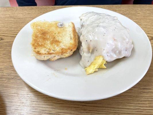 Tenderloin egg and cheese biscuit with sausage gravy