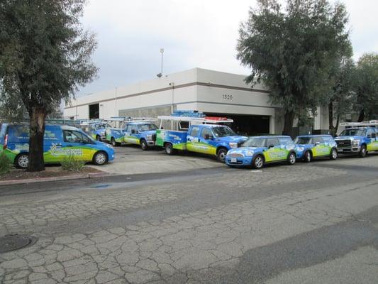 Some of the fleet.  Just missing one work truck and two minis.  Tough to get everyone in the same place.