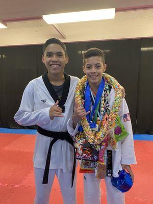 Team Mate Kahanu congratulated King on his Black Belt Promotion. (8/2024)