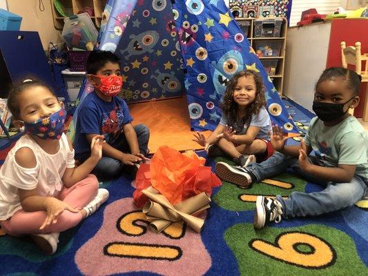 Preschoolers enjoying Glamping! @ Joyland Preschool 562-863-9960