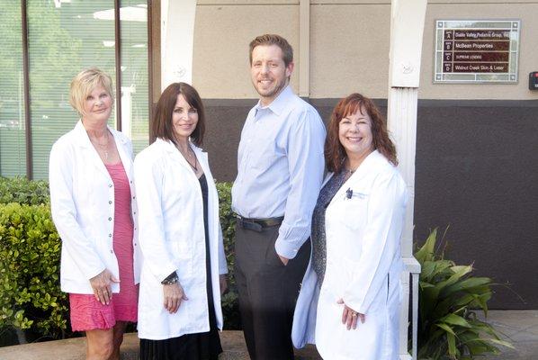 The Golden State Dermatology Brentwood team, including Christine Connor-Goold, FNP, PA-C on the far right.