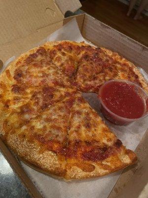 Small cheese pizza.