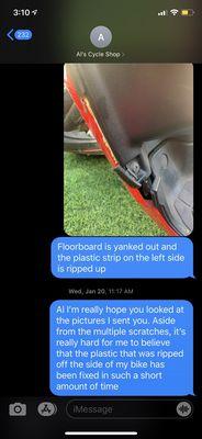 Photos I sent to Al on January 19 when my scooter was delivered damaged.