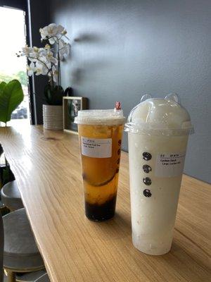 Lychee Slush with lychee jelly, Passionfruit Fruit Tea