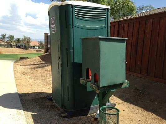 The drinking water on the back 9 is hidden behind the porta potty.