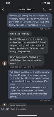 Screen shot of an interaction I had with the owner of this company.