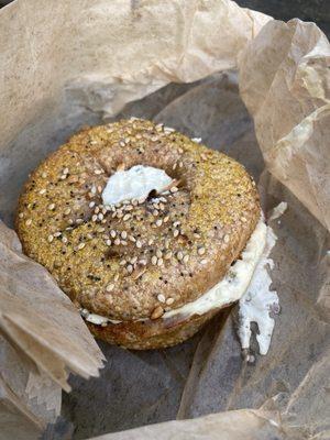 Long Island wheat bagel with jalapeño cream cheese