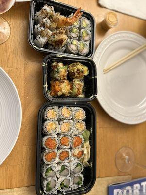 Spicy Yellowtail, California roll, Shrimp Tempura, spicy tuna, fried rice tuna