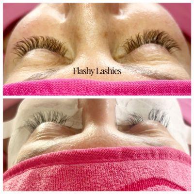 Eyelash Extensions treatment before and after.