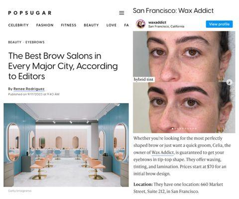 Wax Addict named Best Brow Salon in San Francisco by POPSUGAR