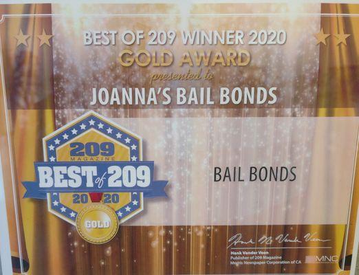 Voted Best Bail Bonds of 2020 in the 209!