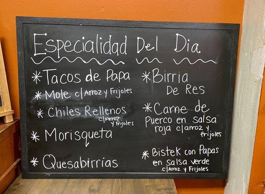 Today's specialties. (Feb 2nd) YOU MUST TRY THE QUESOBIRRIAS. To die for.