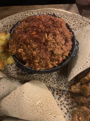 Kitfo (Spiced Minced Beef). We would have liked it more traditional (more rare or raw), but we will request that next time.