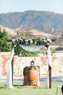 They closed off part of the lawn and the basketball court nearby for the wedding.