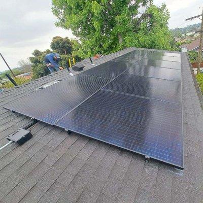 Workers installing green roofing system on a sustainable commercial building