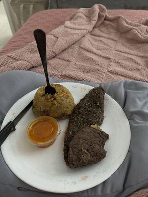 Churrasco and Mofongo plate