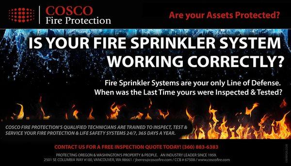 Call COSCO FIRE PROTECTION FOR A *FREE* INSPECTION QUOTE TODAY! (360) 883-6383