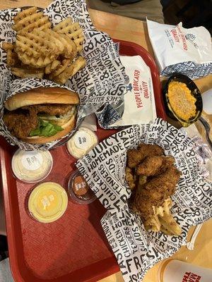 Chicken Tenders - Four Piece Meal Waffle Fries honey chicken sandwich Mac and cheese