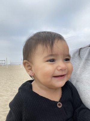 Happy at the beach, new earrings