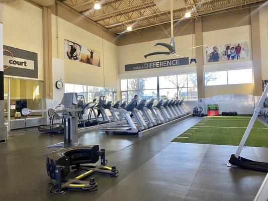 Treadmills, Basketball Court, Tire and Turf.