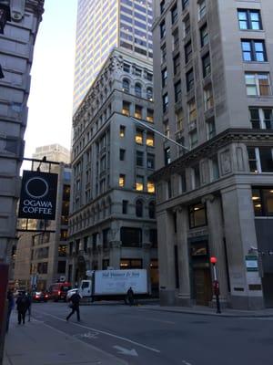 Entrance on Milk Street between Hawley and Arch, across from Ogawa Coffee