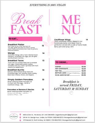 Breakfast menu