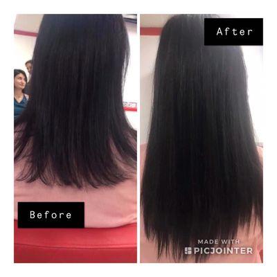 Before and after tape in hair extensions