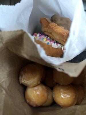 Maple cake, vanilla cake & dozen donut holes