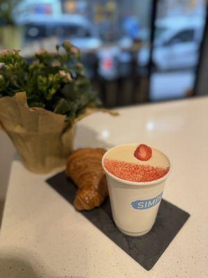 Real Strawberry Latte and plain croissant)