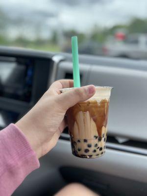 Brown sugar milk tea with tapioca boba! Delicious!