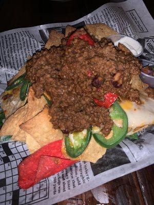 Nachos with chili added on