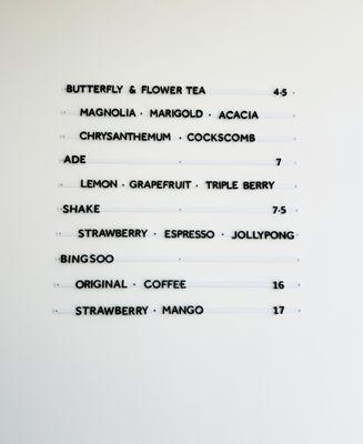 Menu (Non-coffee)