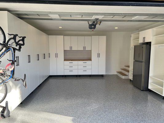 Garage cabinets and epoxy floor.